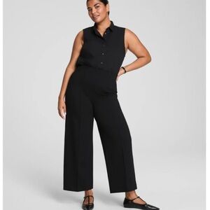 NWT Spanx Ponte Cropped Wide Leg Pant Pull On Black Womens Size M Petite